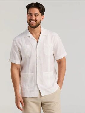Cubavera 100% Linen Classic Guayabera Shirt - Short Sleeve Sz XL White
